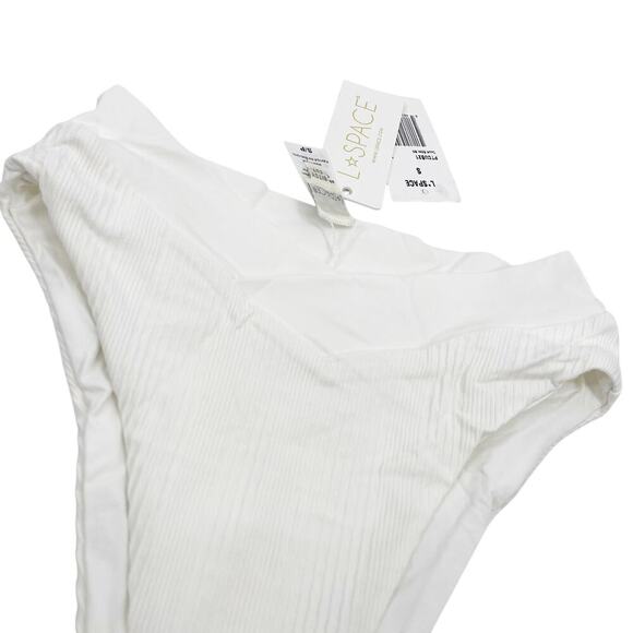 L*Space Court Bitsy Bikini Bottom White High Waisted Ribbed Size Small NWT - Picture 6 of 9